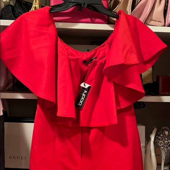 4 items under $25 for $50  Red Plunge Frill Jumpsuit Off Shoulder V Neck - Picture 6 of 6